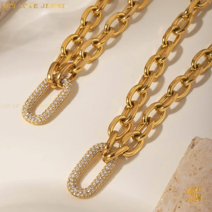 Zirconia Chain Necklace and Bracelet Set