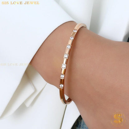 Rose Gold Half Row Zirconia Oval Bangle H023 Rose Gold