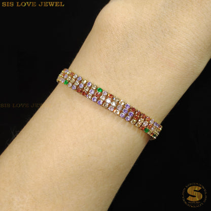 Colorful Cubic Zirconia 3 Layers Bracelet B146