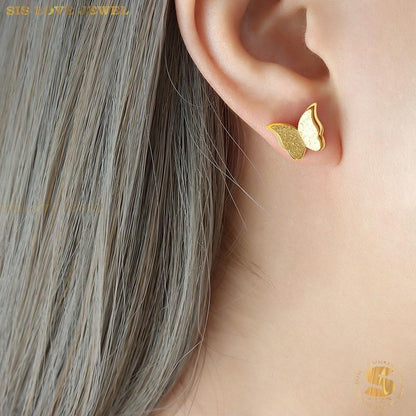 3d Gold Plated Butterfly Studs S018