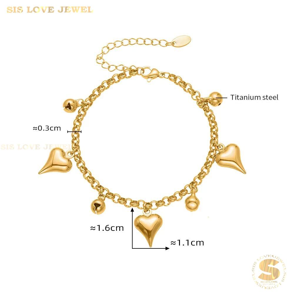Sweet 18K Gold Heart Bell Bracelet B250