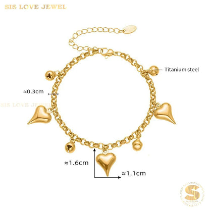 Sweet 18K Gold Heart Bell Bracelet B250