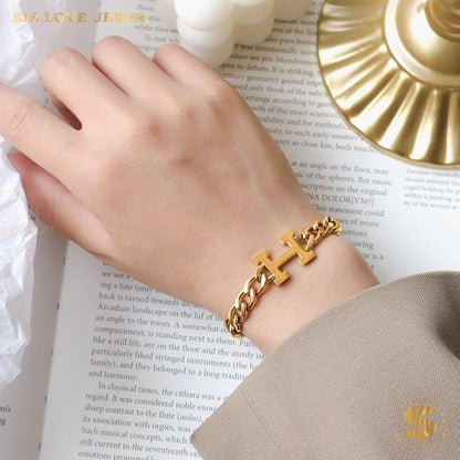 Initial H Chain Necklace & Bracelet Set H