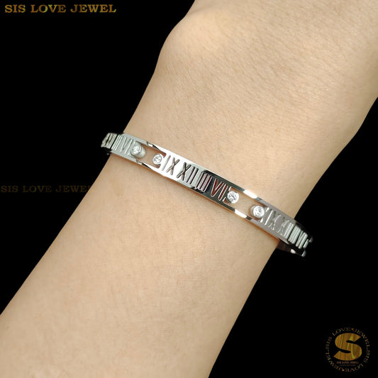 Silver Color Roman Oval Bangle H041