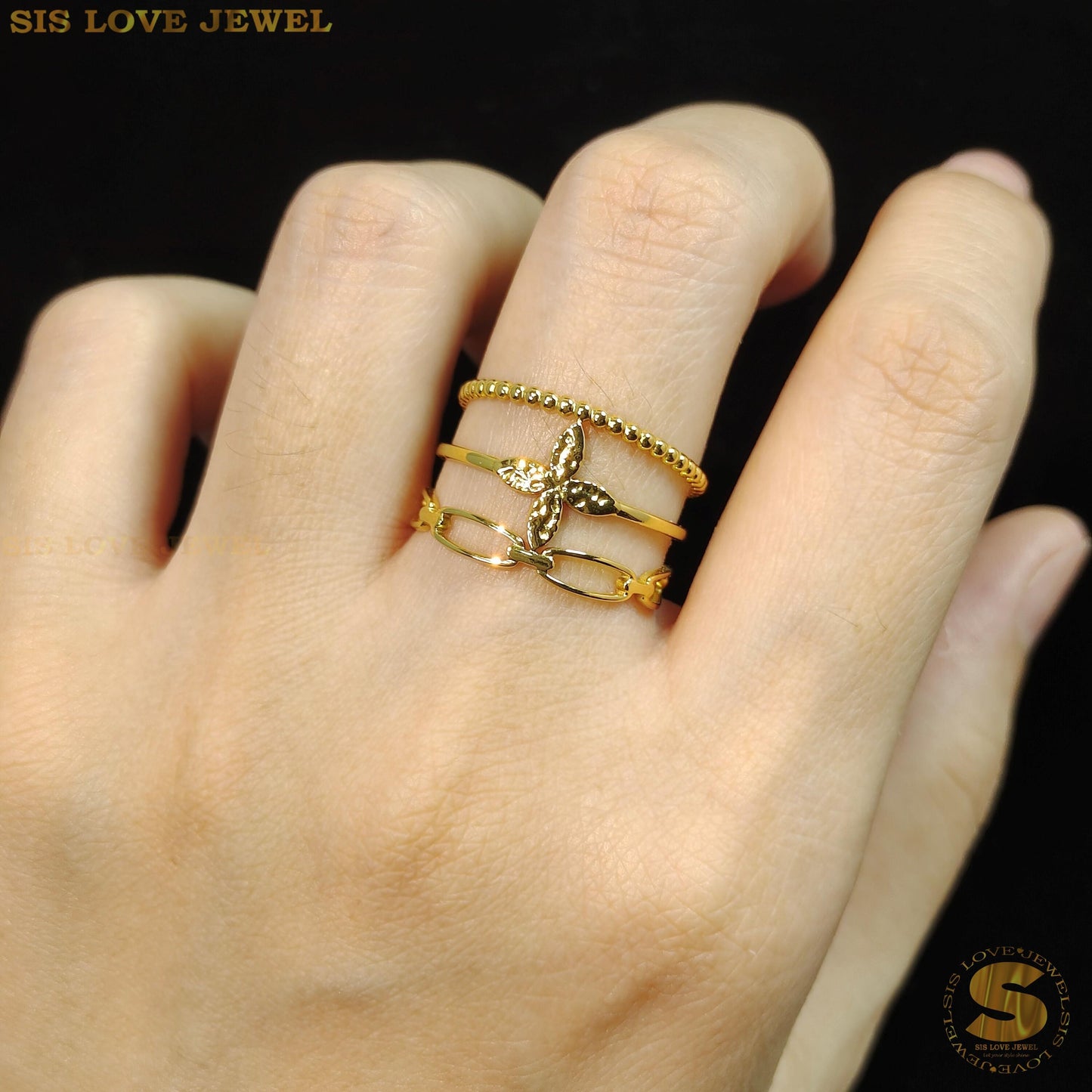 3 Layers Leaf Adjustable Ring R091