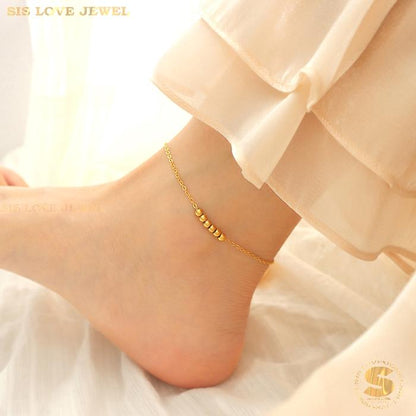 Six Ball Charm Gold Plated Anklet A014