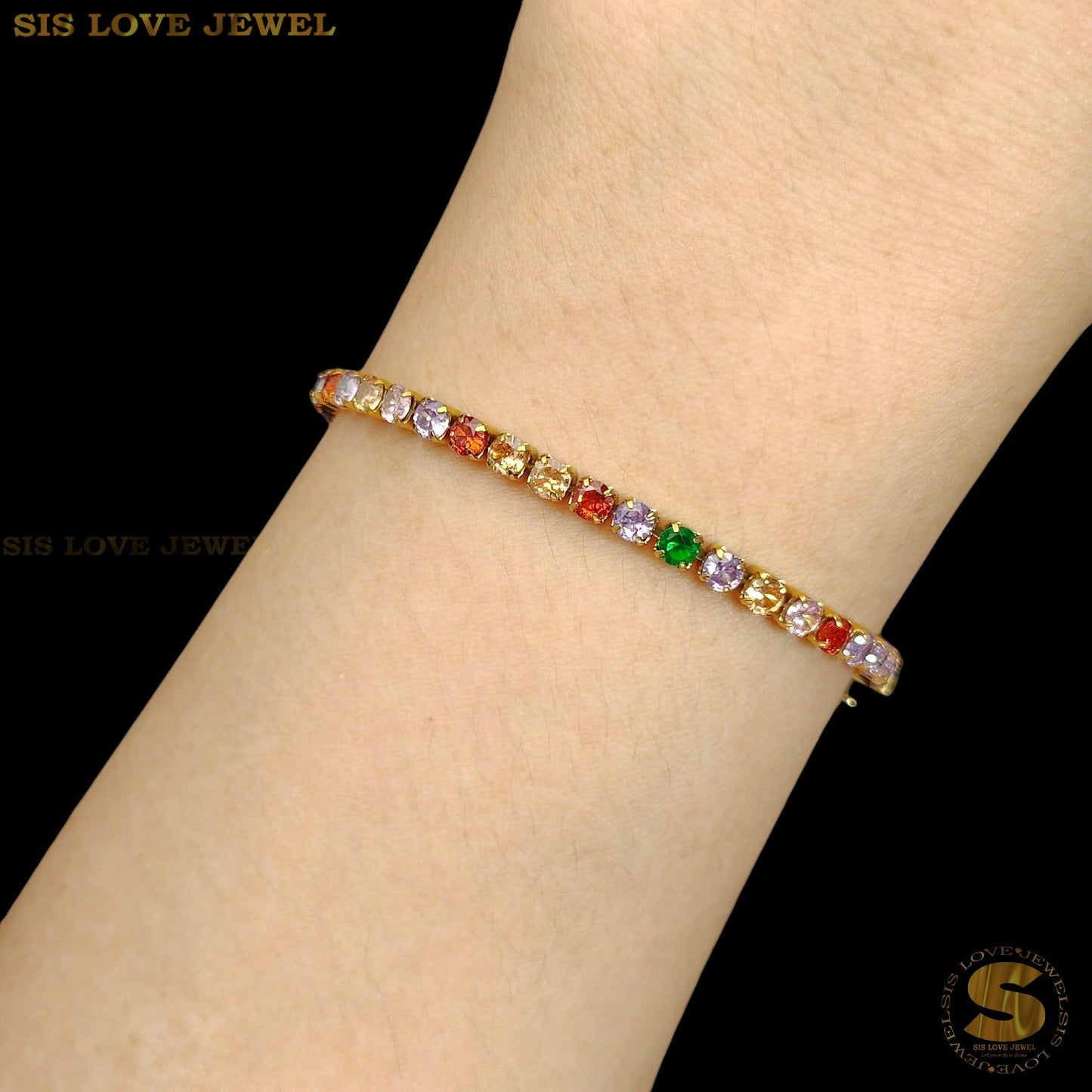 Colorful Cubic Zirconia Tennis Thin Bracelet B148