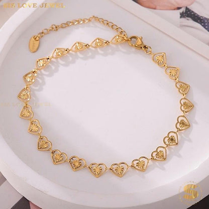 Dainty Heart Charm Gold Plated Anklet A028