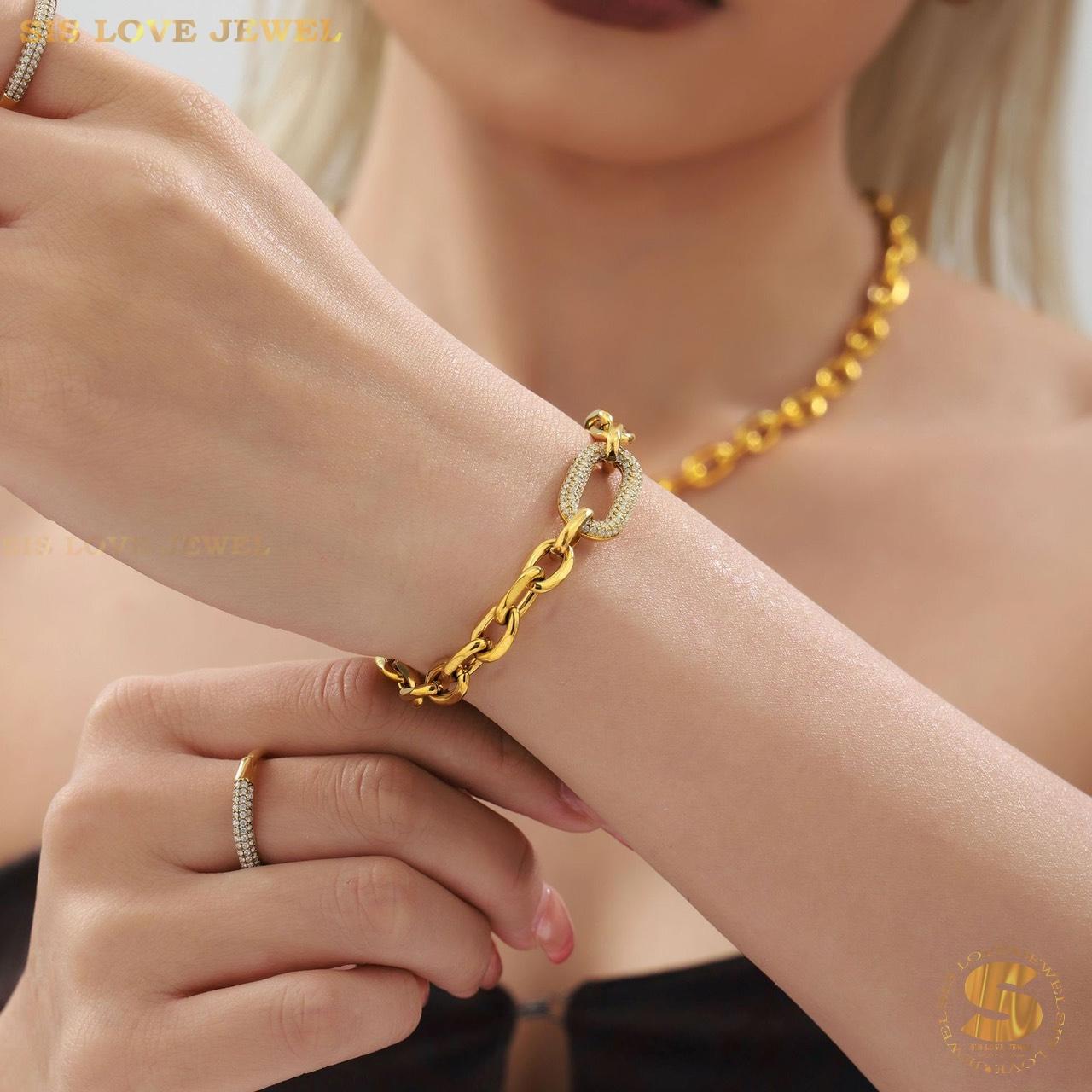Zirconia Chain Necklace and Bracelet Set