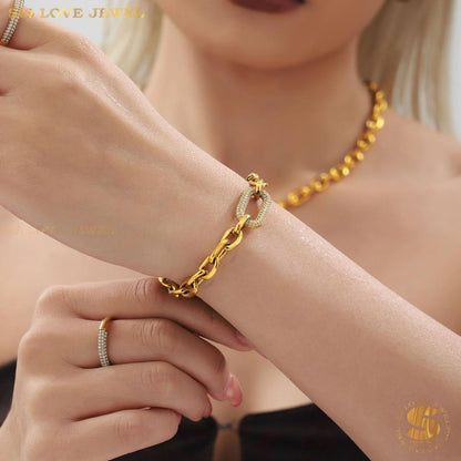 Zirconia Chain Necklace and Bracelet Set