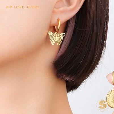Butterfly Dangle Hoop Earrings S044