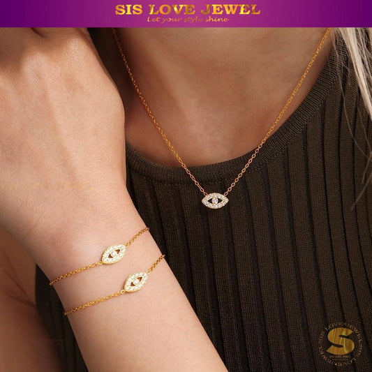 Zirconia Eye Necklace & Bracelet Set