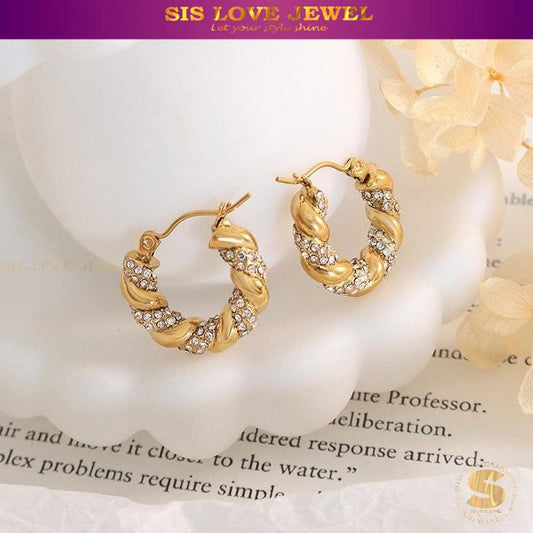Twisted Pave Crystal Hoops S025