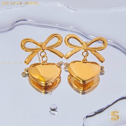 Ribbon & Love Drop Earrings S031