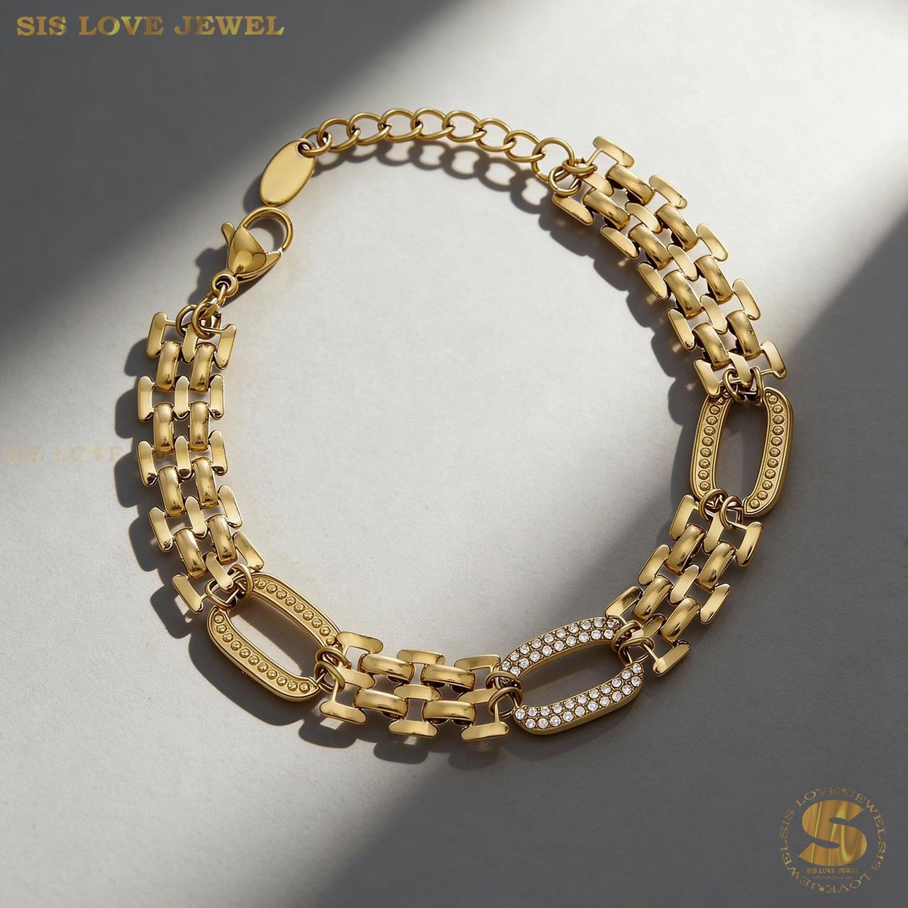 Zircon Rectangle Chunky Chain Bracelet B264