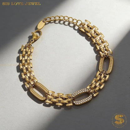 Zircon Rectangle Chunky Chain Bracelet B264