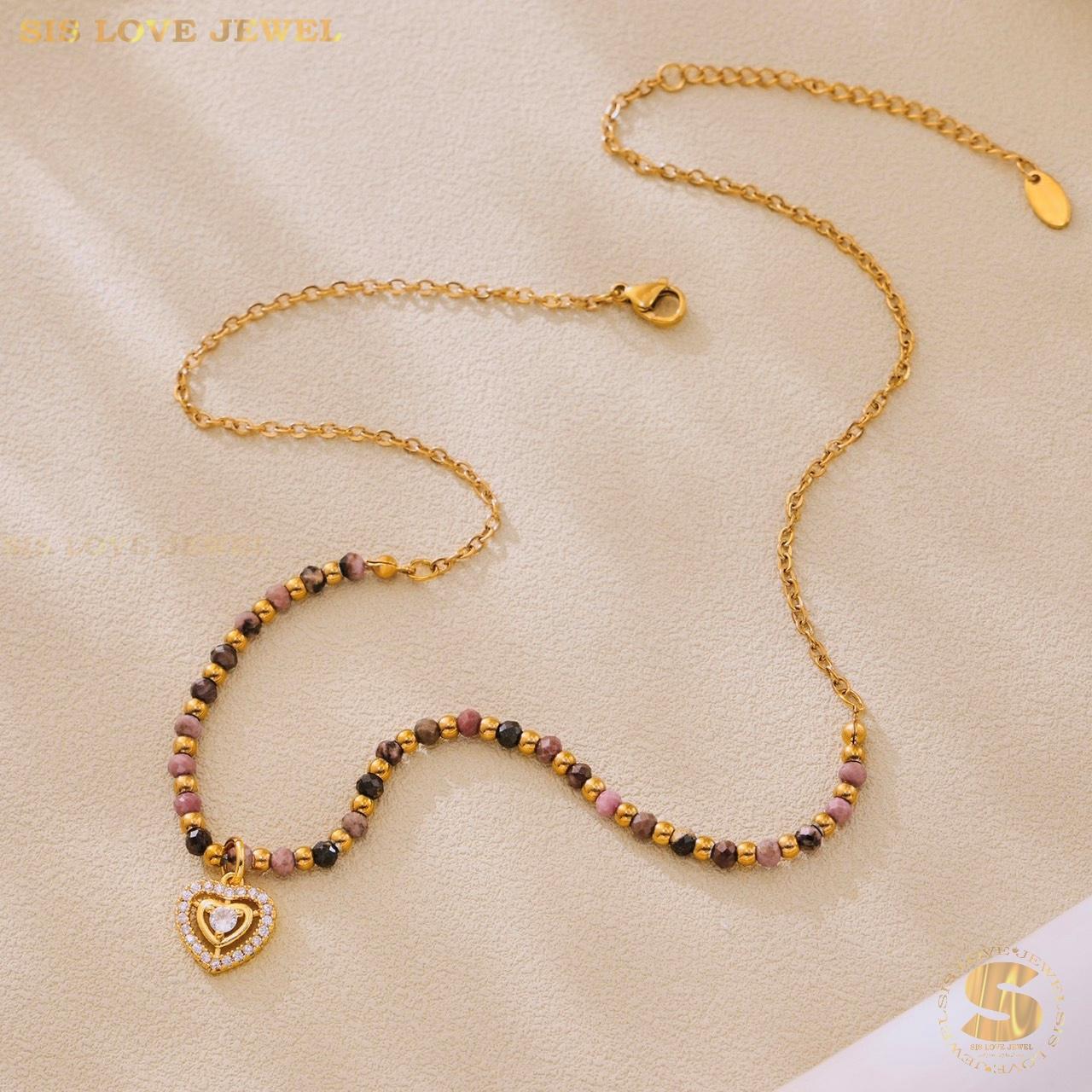 Boho 18K Gold Natural Stone Heart Set N157 B231