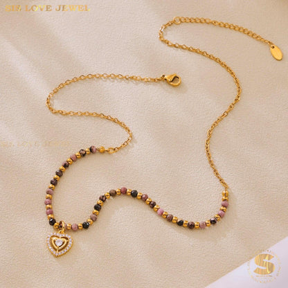 Boho 18K Gold Natural Stone Heart Set N157 B231