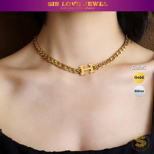 Initial H Chain Necklace & Bracelet Set H