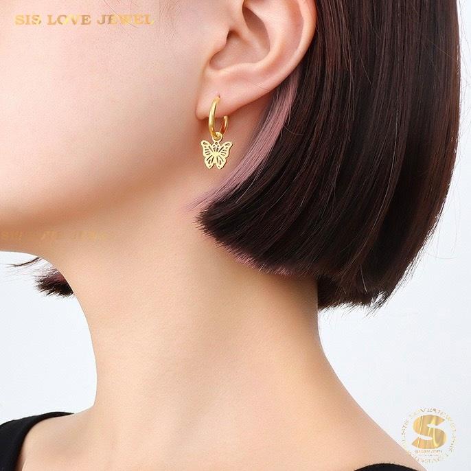 Butterfly Dangle Hoop Earrings S044