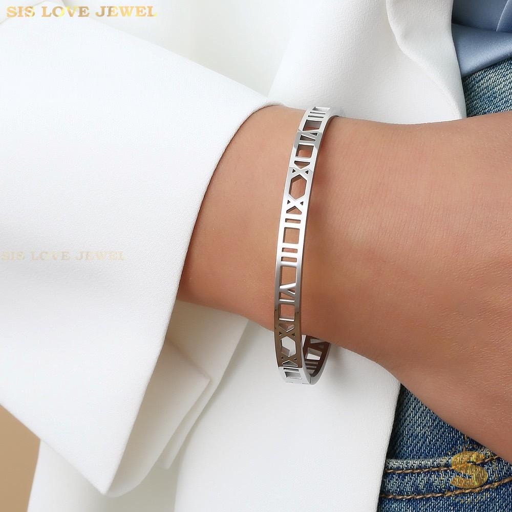 Roman Number Bangle H037 Silver
