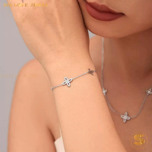 Lucky 18K Gold Clover Zircon Bracelet B242