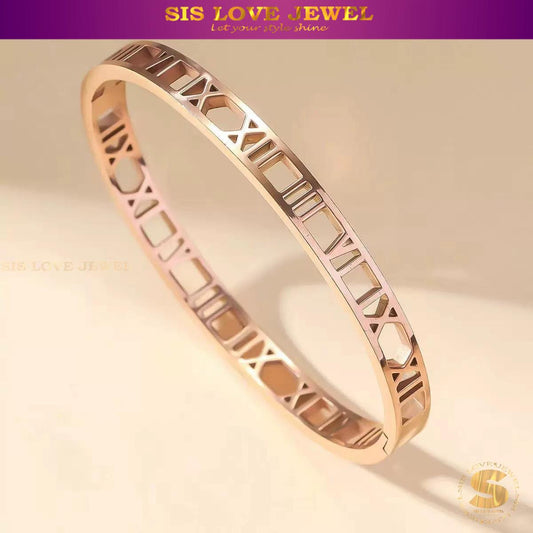 Roman Number Bangle H037 Rose Gold