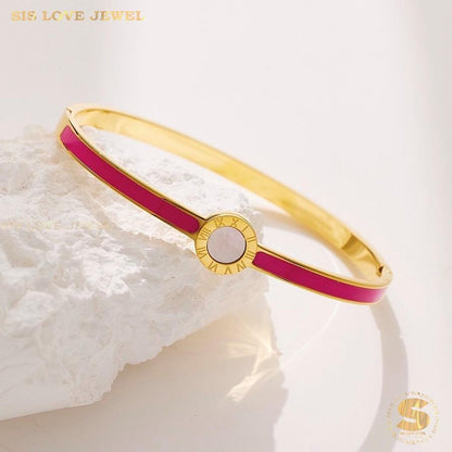 Simple Roman Oval Bangle H089 Rose Red