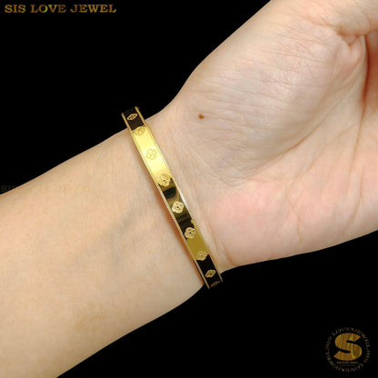 Mini Flower Oval Bangle H164 Gold
