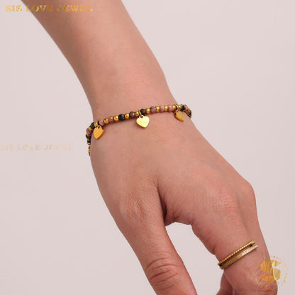 Boho 18K Gold Natural Stone Heart Set N157 B231