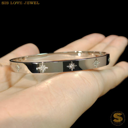 Silver Color Cubic Zirconia Star Bangle H047