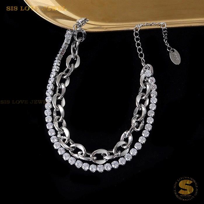 2-Layer Silver Cubic Zirconia Bracelet B204