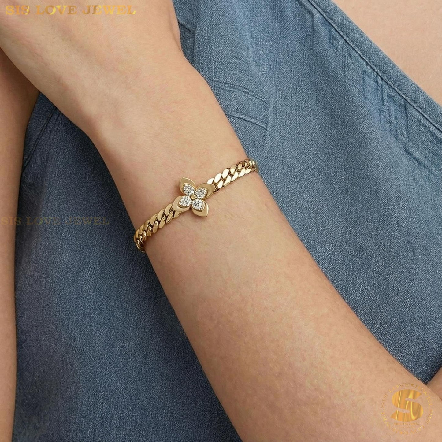 Delicate Clover Cuban Bracelet and Necklace N162 B263