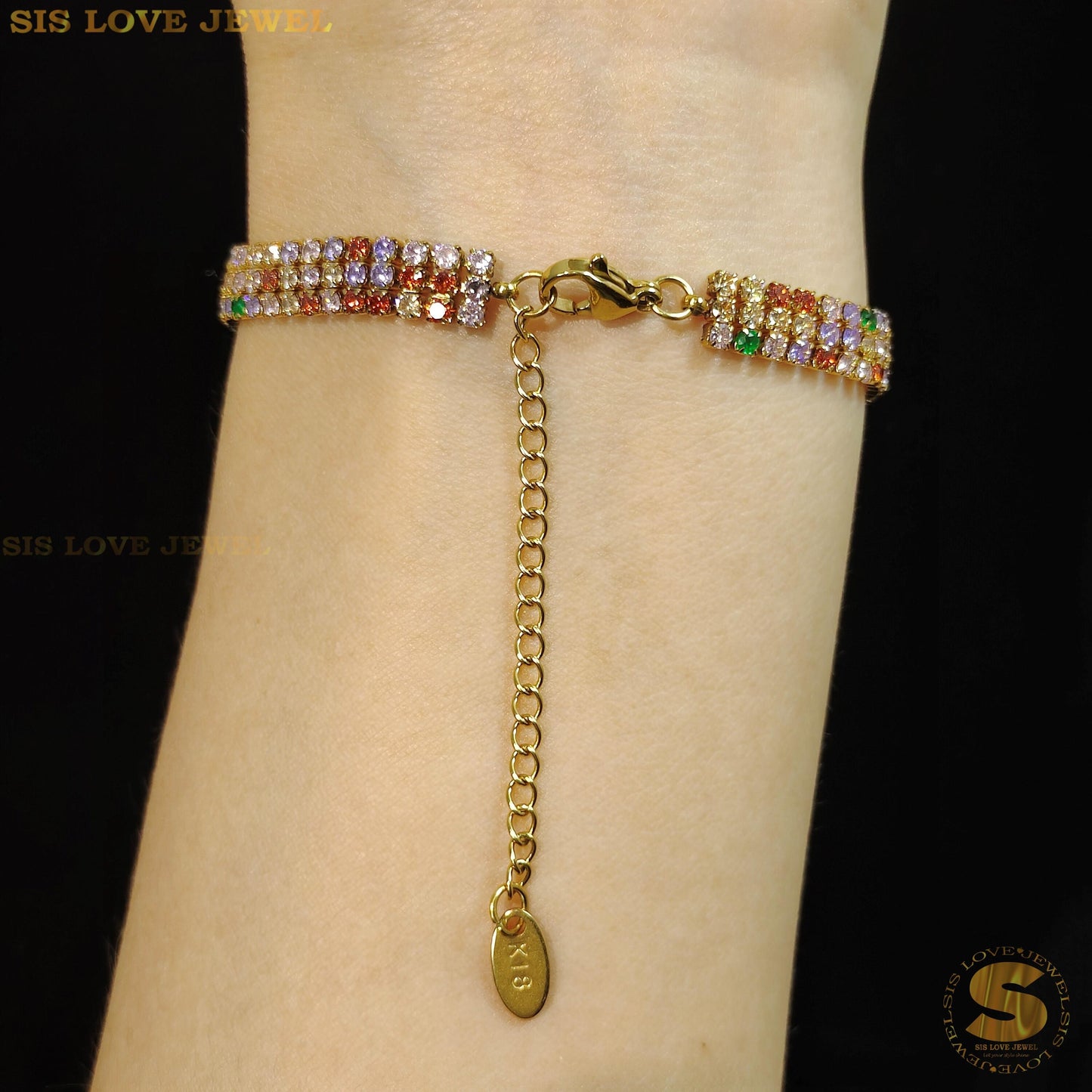 Colorful Cubic Zirconia 3-Layer BraceletB146 Colorful