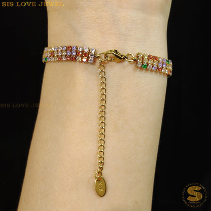 Colorful Cubic Zirconia 3-Layer BraceletB146 Colorful