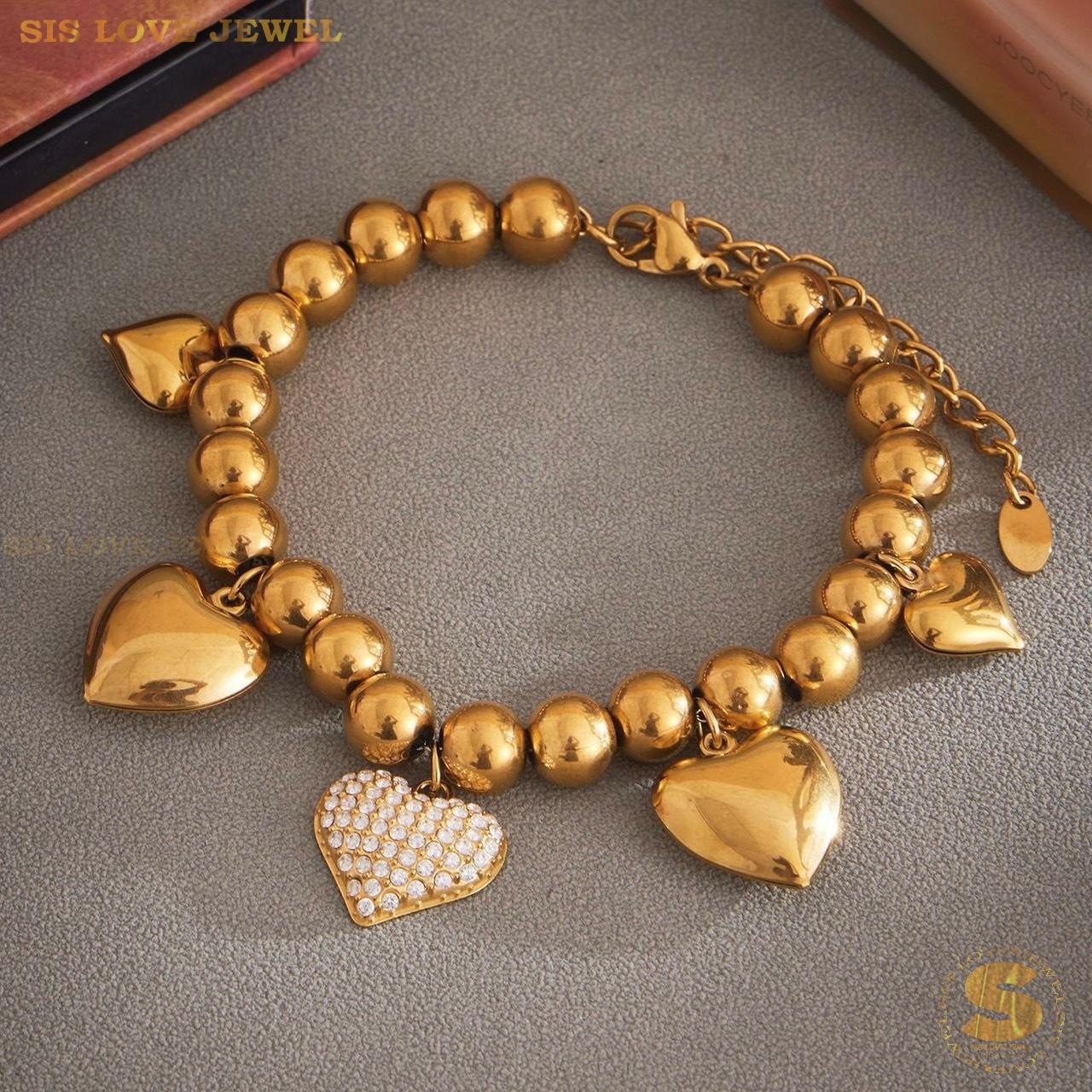 Sweet 18K Gold Heart Beaded Bracelet B244
