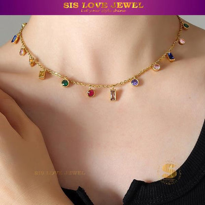 Zirconia Gold Plated Necklace - Dainty & Sparkling N019