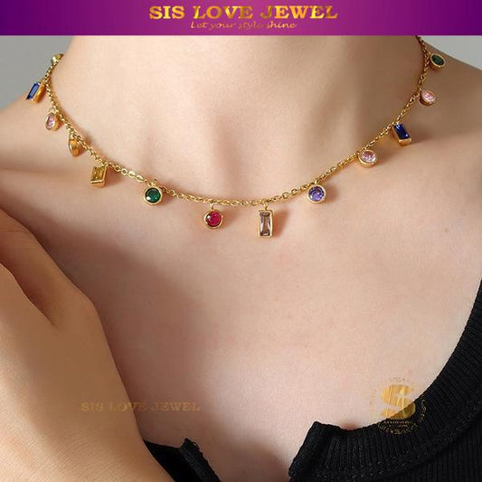 Zirconia Gold Plated Necklace - Dainty & Sparkling N019