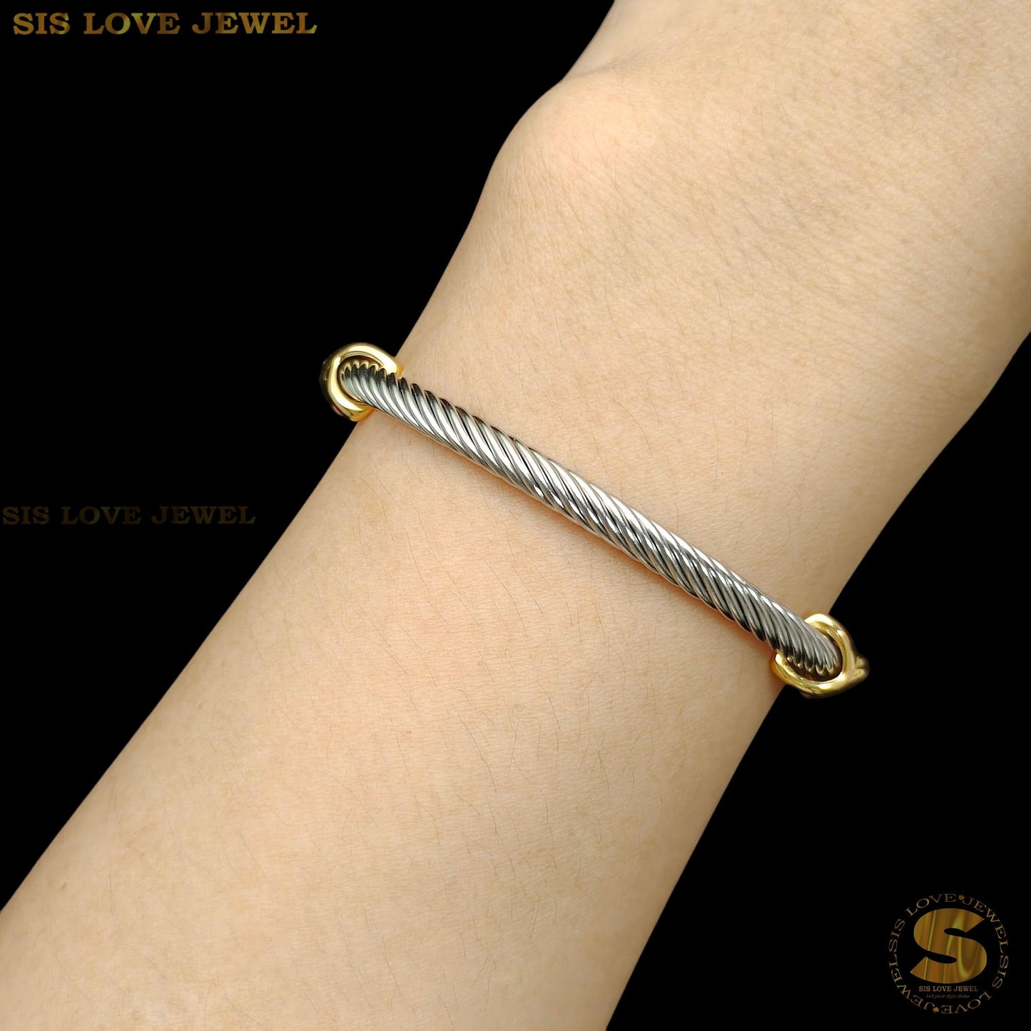 Silver Color + Gold Plated Adjustable Bangle H161