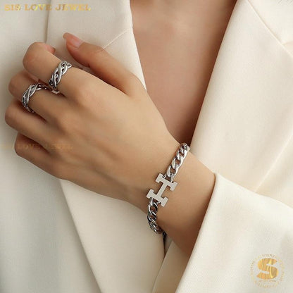 Initial H Chain Necklace & Bracelet Set H
