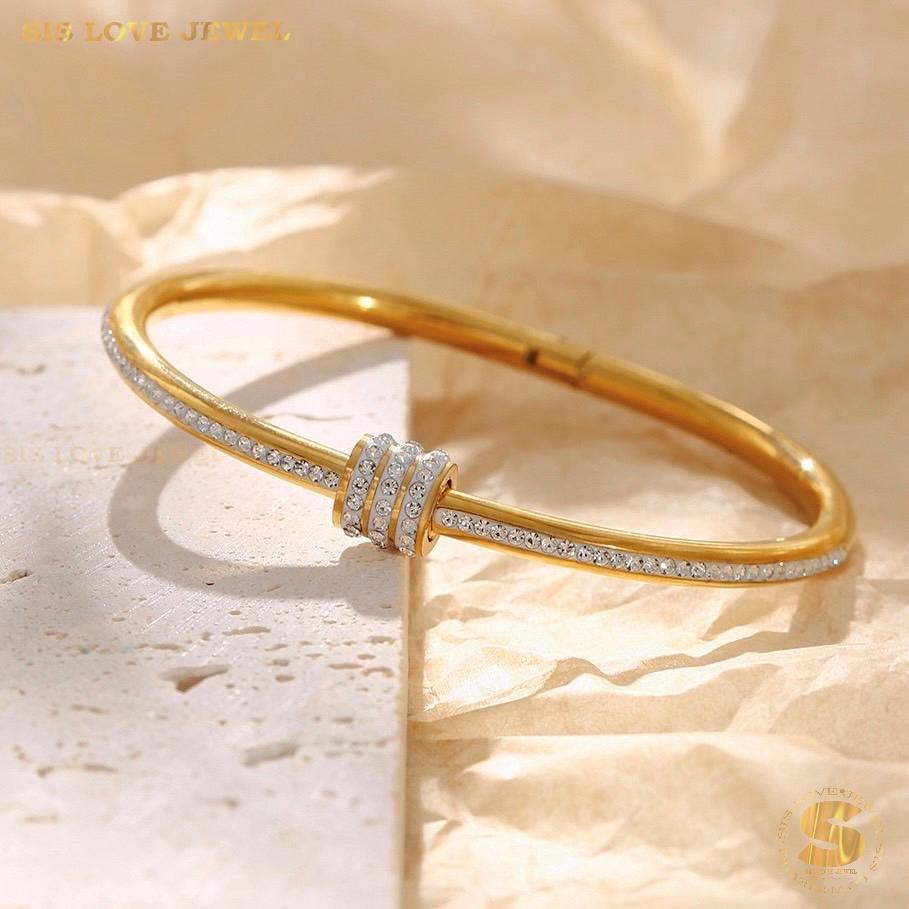 Lock Zirconia Bangle H090 Gold