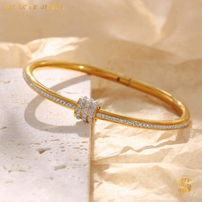 Lock Zirconia Bangle H090 Gold