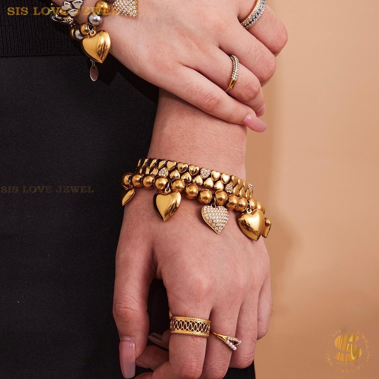 Sweet 18K Gold Heart Beaded Bracelet B244