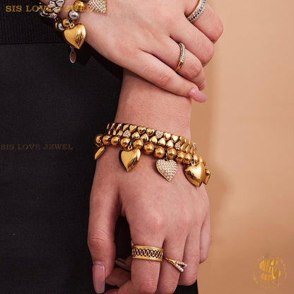 Sweet 18K Gold Heart Beaded Bracelet B244