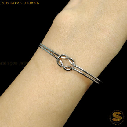 Silver Color Love Knot 2 Layers Adjustable Bangle H114