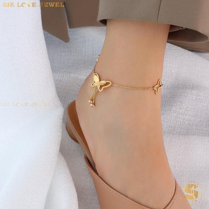 Triple Butterfly Charm Gold Plated Anklet A024
