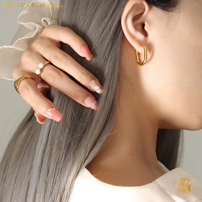 Sleek Rectangular Gold Hoops S020