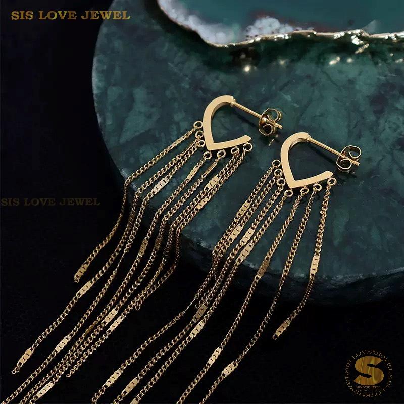 Heart Tassel Chain Drop Earrings S058