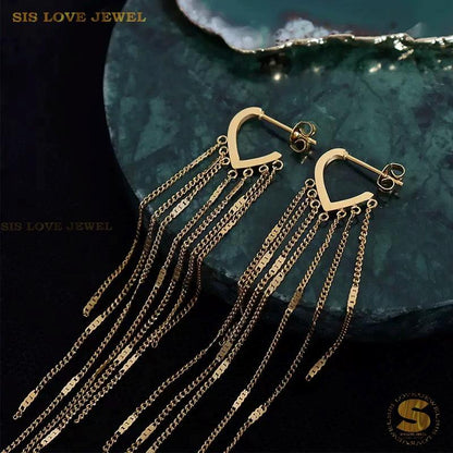 Heart Tassel Chain Drop Earrings S058