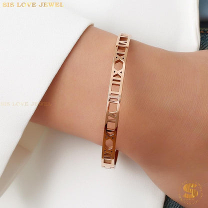 Roman Number Bangle H037 Rose Gold